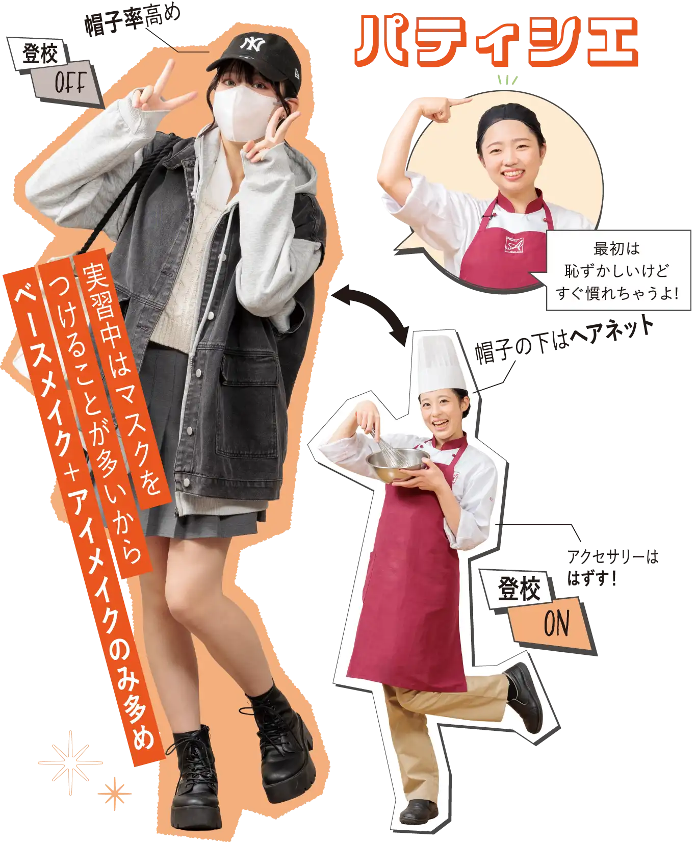 登下校時ヘアメイクあるある：パティシエ